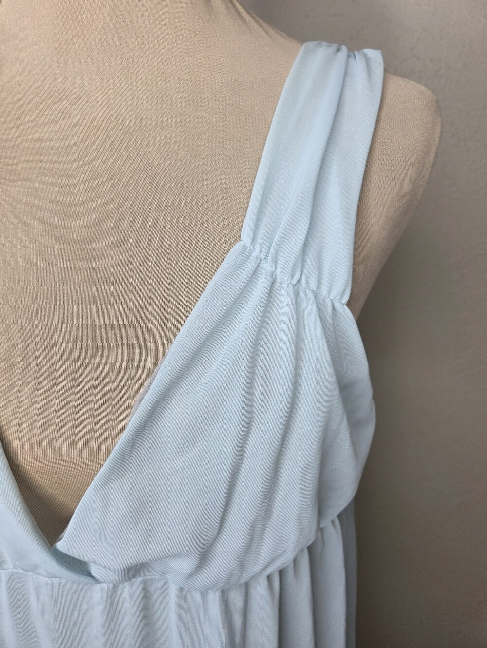 Vintage 70s Powder Baby Blue Nylon Hostess Gown Empire Waist Maxi Slip Dress Med - Picture 5 of 8
